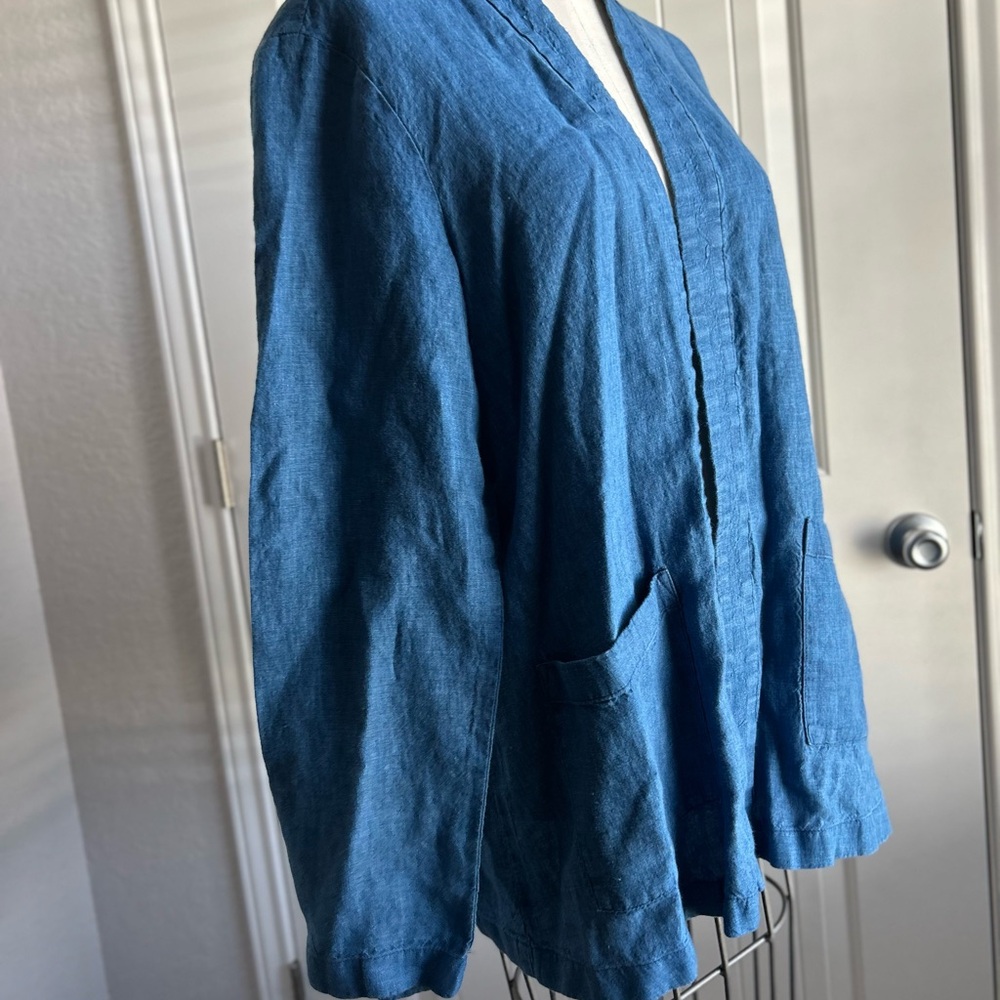 J. Jill Blue Open-Front Cardigan pure indigo linen - Picture 2 of 12